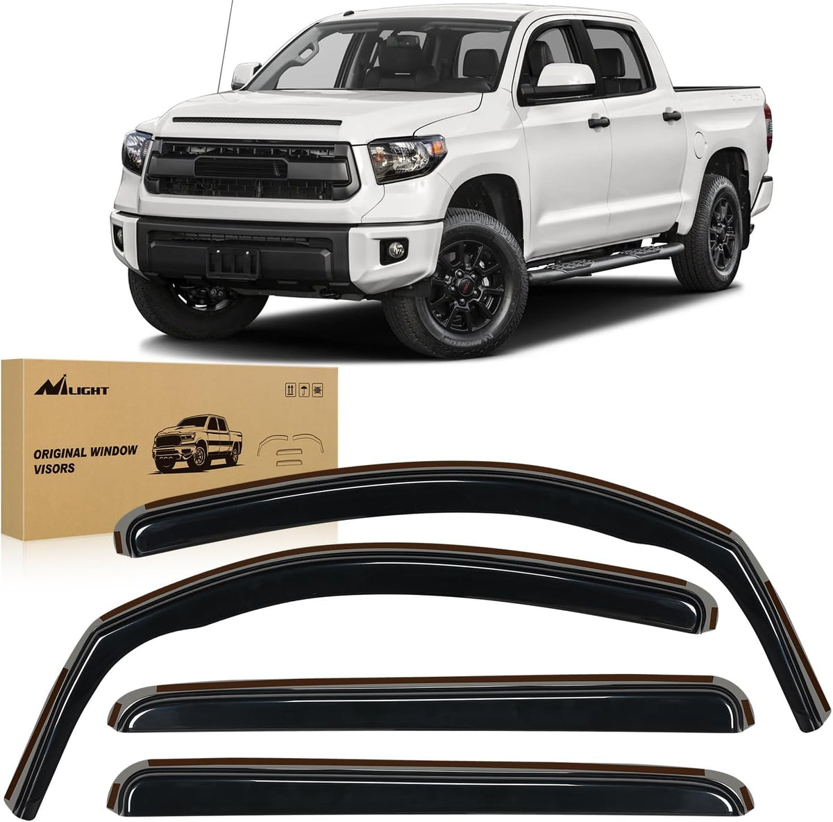 Nilight in-Channel Rain Guards for Toyota Tundra Crew Max 2007 2008 2009 2010 2011 2012 2013 2014 2015 2016 2017 2018 2019 2020 2021, Vent Window Visors, Original Window Deflectors-4PCS