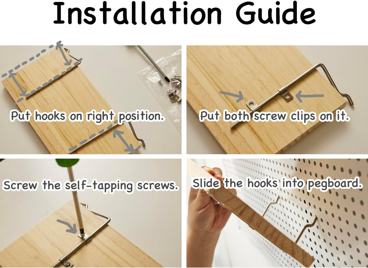Shelves for PegBoard, Pine Wooden Pegboard Shelf Wall Organizer, Wooden Board for Walls Home, Garage Tool Storage, Office Organization, Kitchen, Craft Room,2 Pack