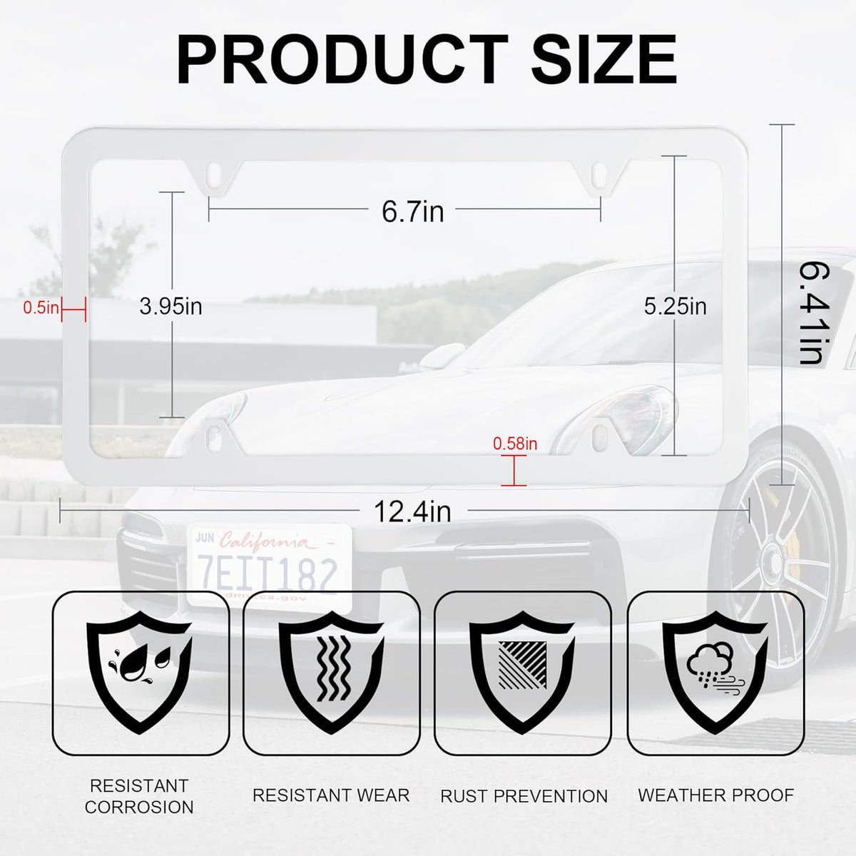 LivTee 4 Holes Stainless Steel License Plate Frames, 2 PCS Car Licence Plate Covers, Automotive Exterior Accessories Slim Design with Bolts Washer Caps for US Vehicles, White