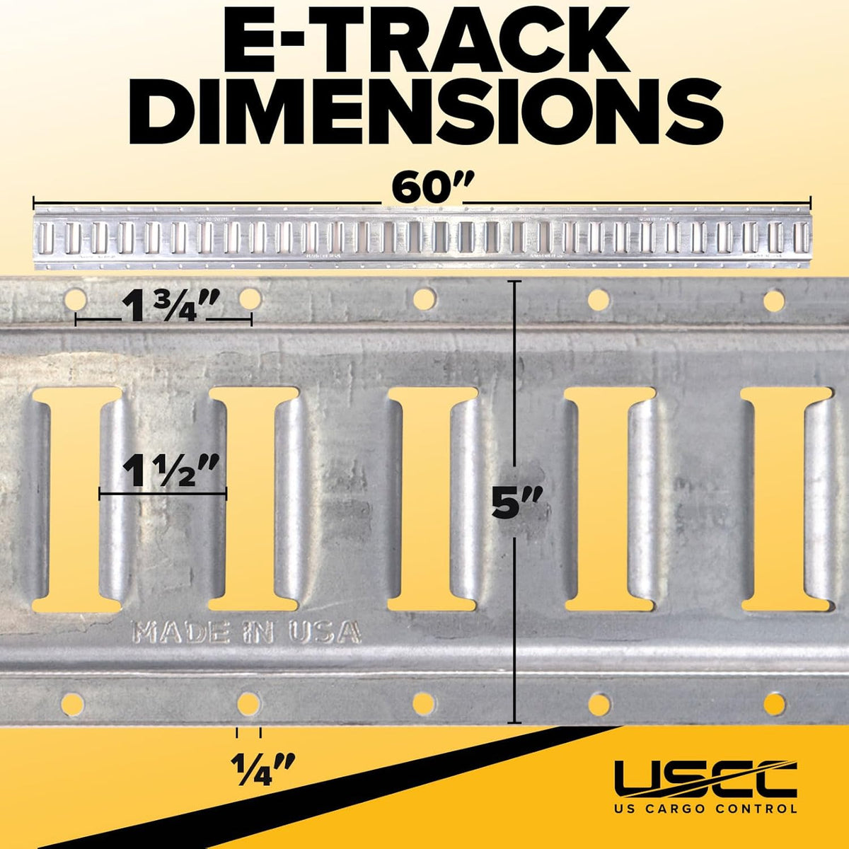 US Cargo Control E-Track, Made in USA, 12 Gauge Steel 5 FT Galvanized Rails (2-Pack) - Horizontal E-Track Rails for Trailers, Garages, Cargo Vans - 6,000 Pounds Break Strength Per Slot