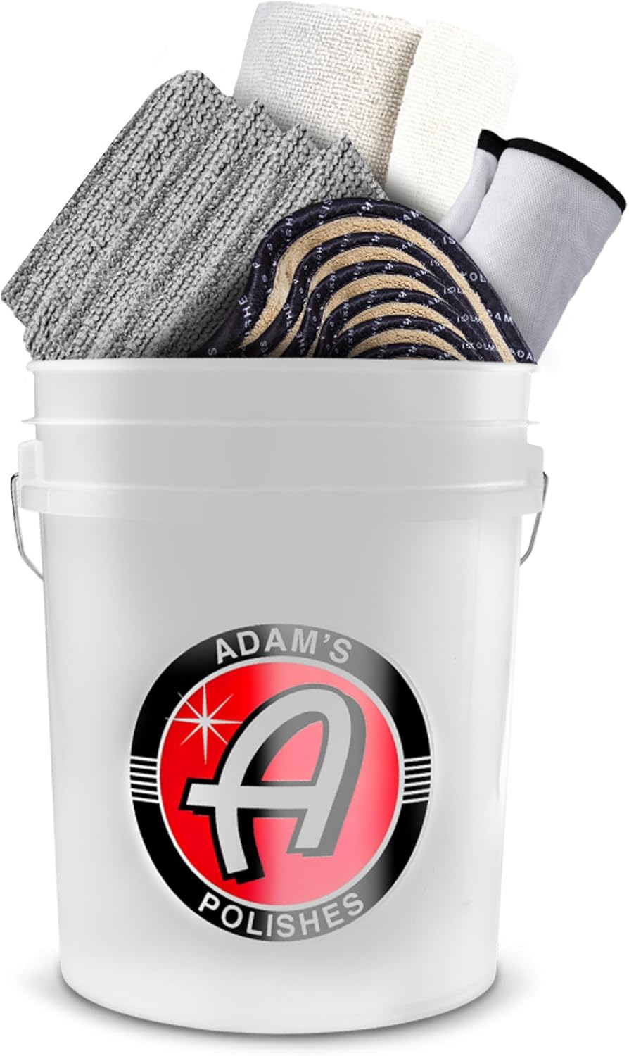 Adam's 5 Gallon Bucket-O-Towels (67pk) - Variety Car Detailing Bucket of Premium Microfiber Towels for Car Wash, Cleaning, Polishing, Car Wax, Ceramic Coating, Shop Towels & More