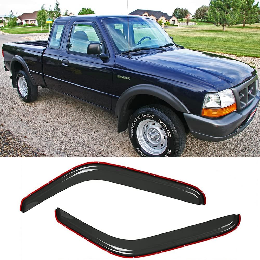 92083 Side Window Wind Deflector,2pc in-Channel Style Shade Sun Rain Guards,Window Visor fit for 93-11 Ford Ranger,94-10 Mazda B2300/B4000,94-08 Mazda B3000 with Standard/Extended Cab