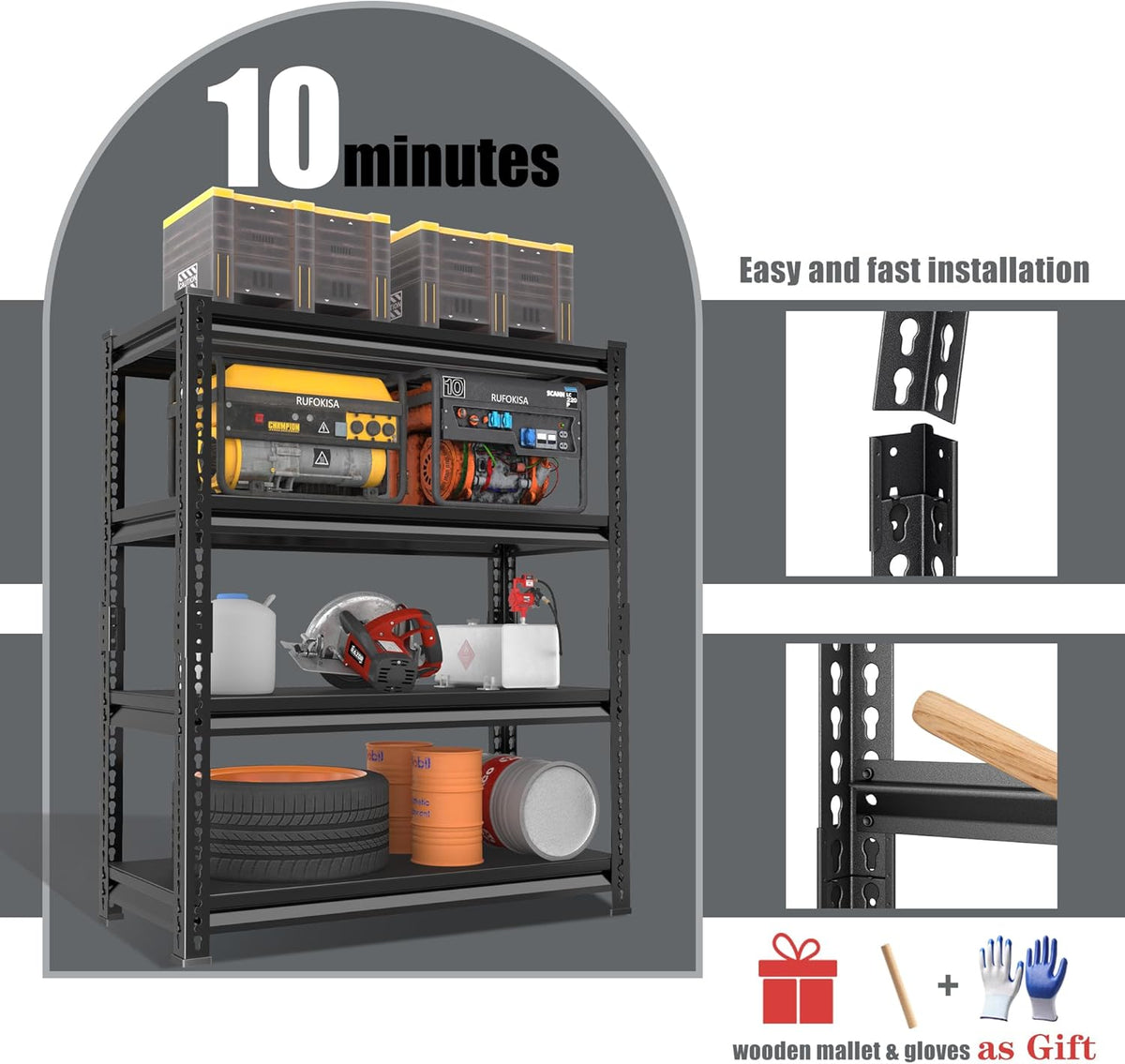 40" W Garage Shelving Heavy Duty，1800LBS Loads Metal Shelving Units and Storage,4-Tier Garage Storage Shelves Heavy Duty, Industrial Utility Shelves,40”W x 16”D x 72”H(Black)