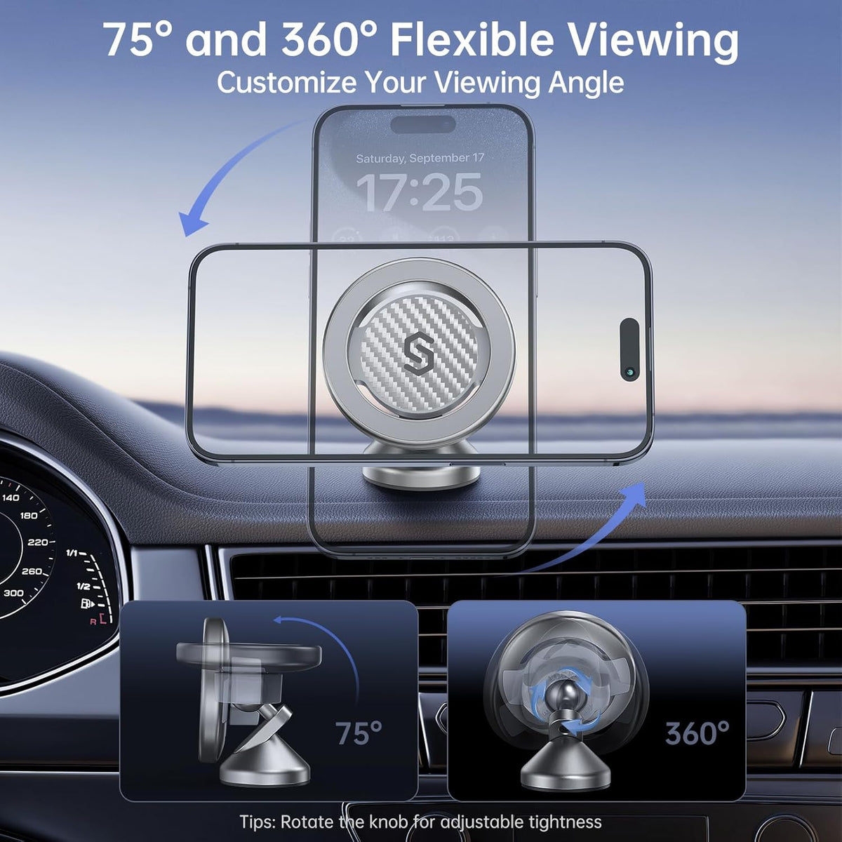 SYNCWIRE for MagSafe Car Mount - Kevlar Material Magnetic Phone Holder for Car Dash,360° Rotation Strong Magnets Car Phone Holder Compatible iPhone 16 Pro Max 15 14 13,Android MagSafe Car Accessories