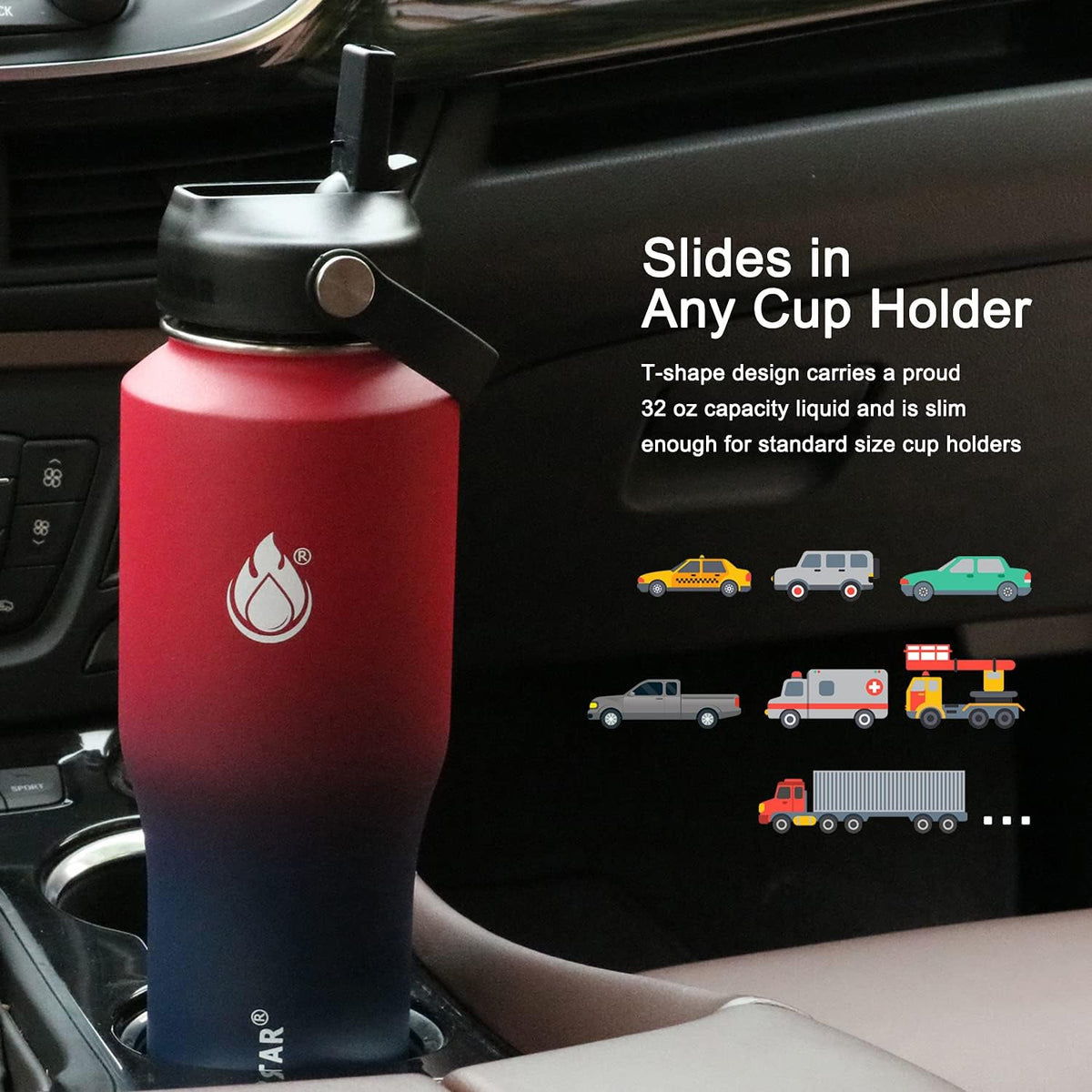 SENDESTAR 32oz Water Bottle Wide Mouth Stainless Steel Vacuum Insulated Double Wall with 2 Straw Lids Fit in Any Car Cup Holder