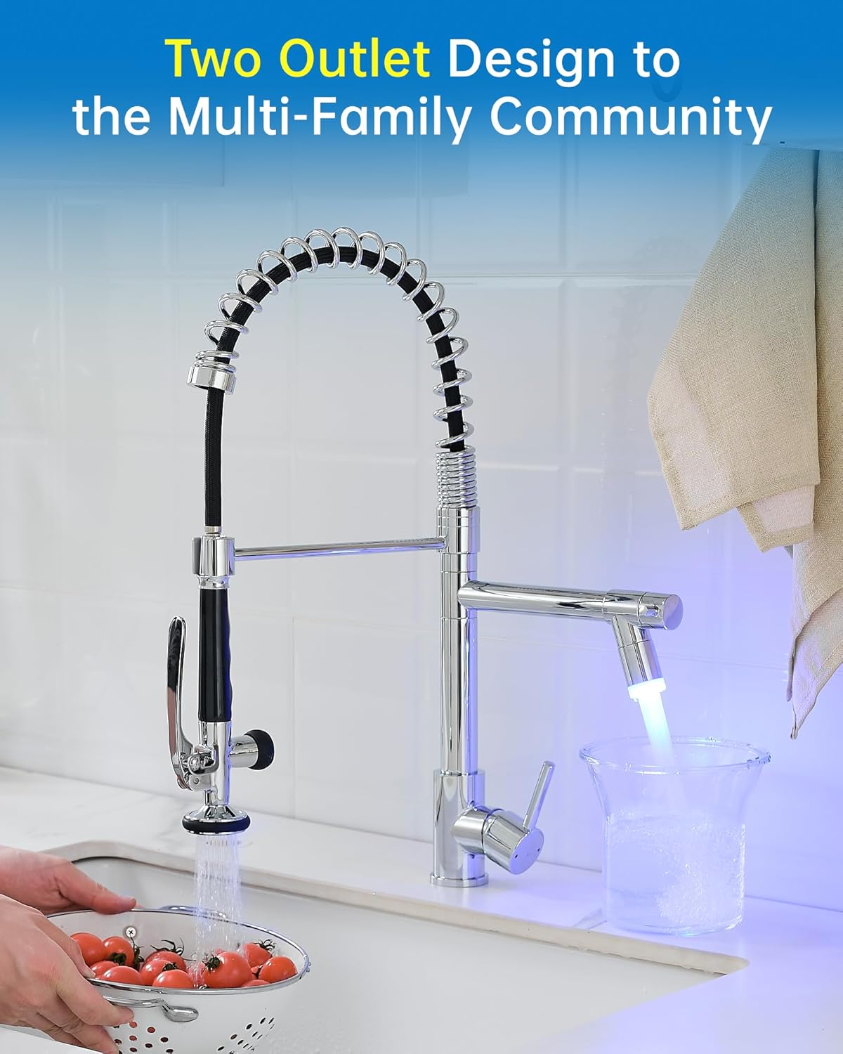 Fapully Kitchen Faucet with Pull Down Sprayer,Commercial Single Handle Kitchen Sink Faucet with LED Light Chrome