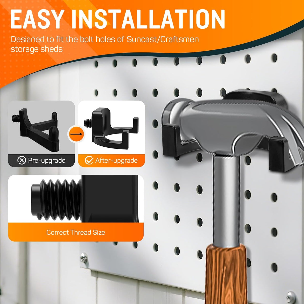 6Pcs Storage Shed Hooks Compatible with Suncast Shed, Black J and U Tool Hangers for Organizing Tool, Ladders, Bulk Items,Storage Shed Shelves Accessories