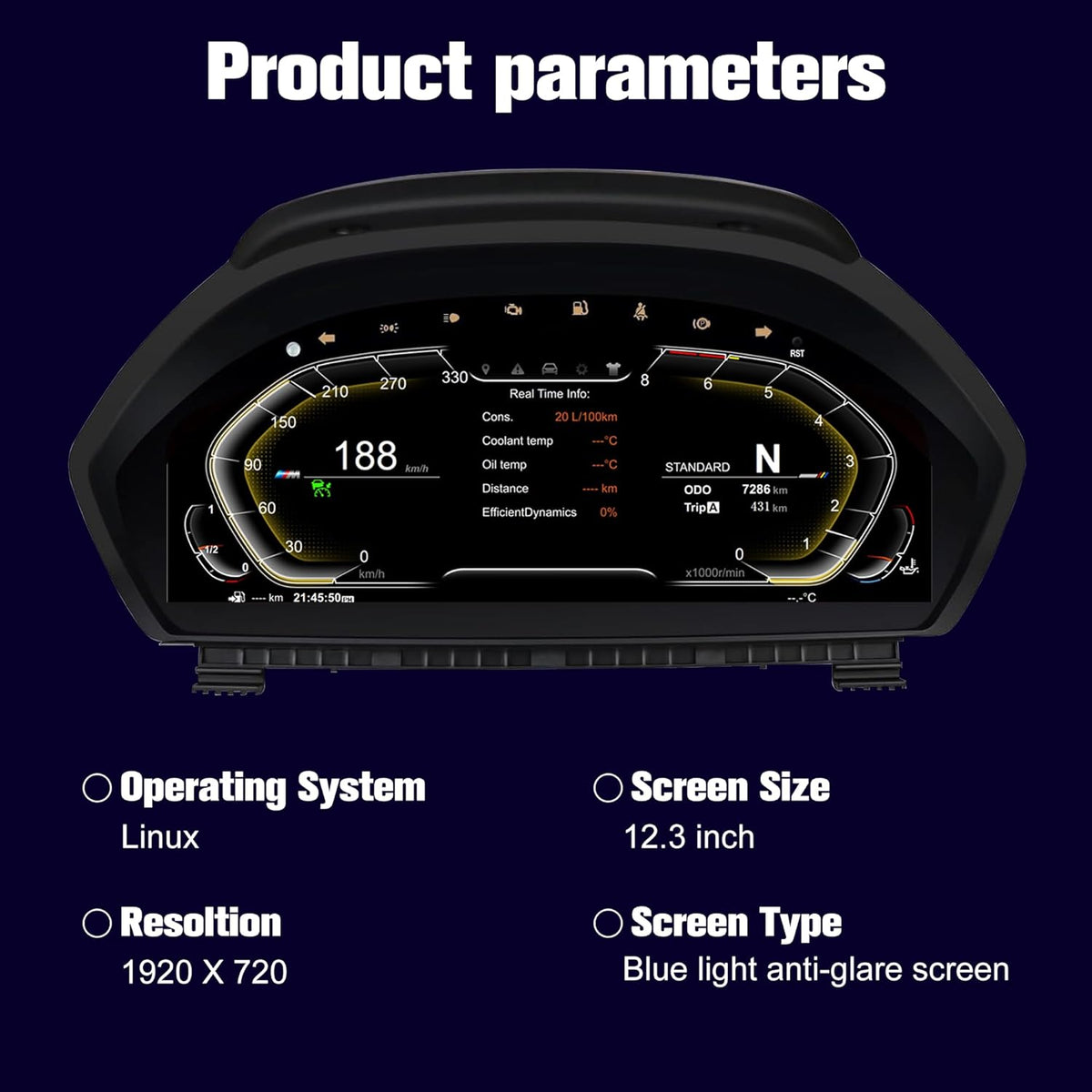 Speedometer Instrument for BMW F30 F36 2013-2020，12.3 inch Linux System Original Modern Car Odometer Information Head up Display Digital Cluster Electronic Gauge Dashboard Screen