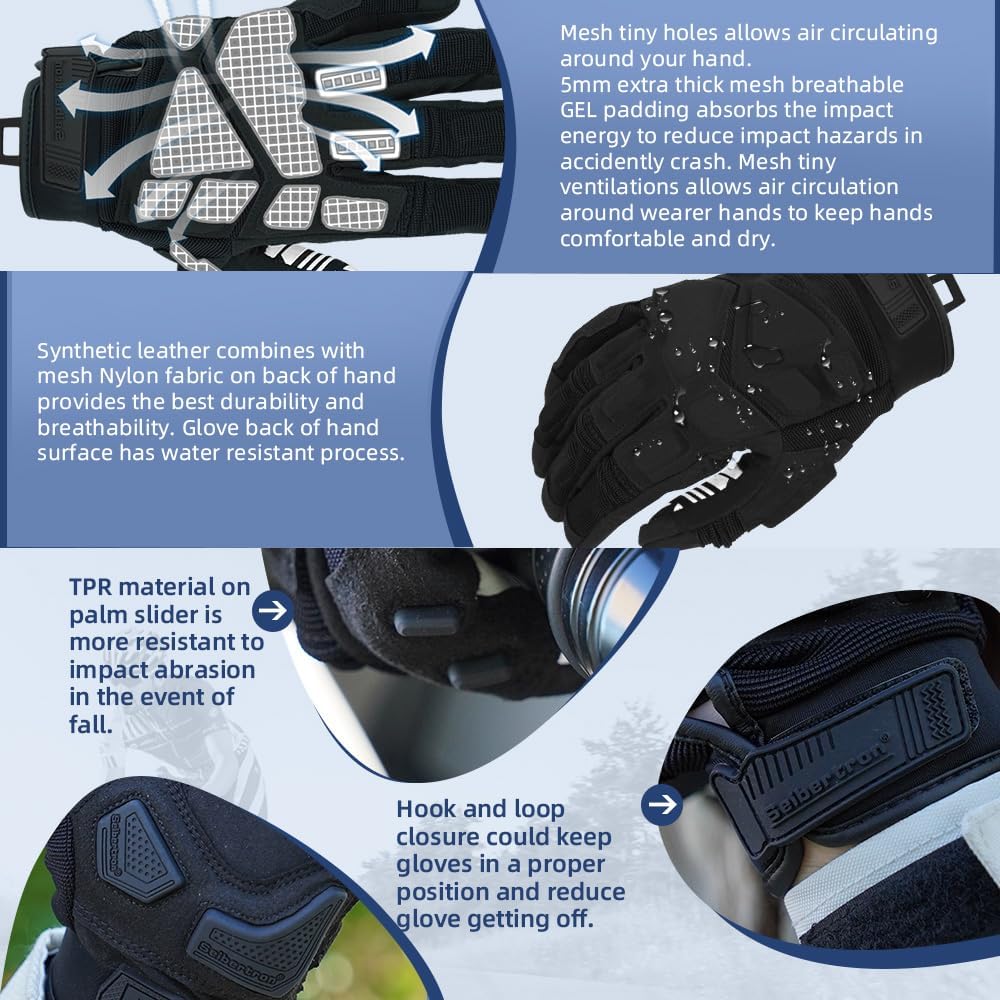 Seibertron SPS Series Touchscreen Motorcycle Motocross BMX ATV MTB Bicycle Cycling Full or Half Finger Gloves Adult and Youth