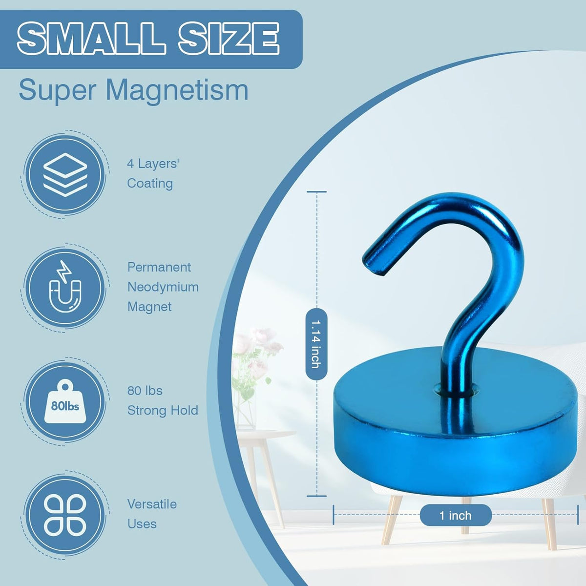 Neosmuk Magnetic Hooks, Cruise Ship Essentials, 80lb+ Heavy Duty Magnetic Hooks for Cruise Cabins, Refrigerator, Grill, Hanging, and Travel | Extra Strong Must-Haves Magnet Hook,RoyalBlue
