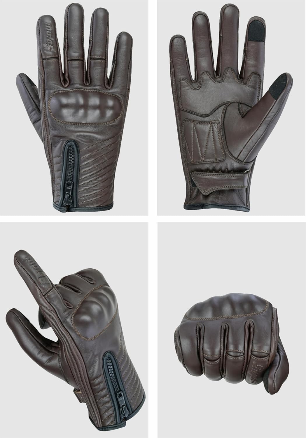 Full Finger Leather Motorcycle Gloves for Men & Women Touch Screen Gloves Premium Street Motorcycle Durable Protective Cruiser Biker Gel Leather Motorbike Gloves