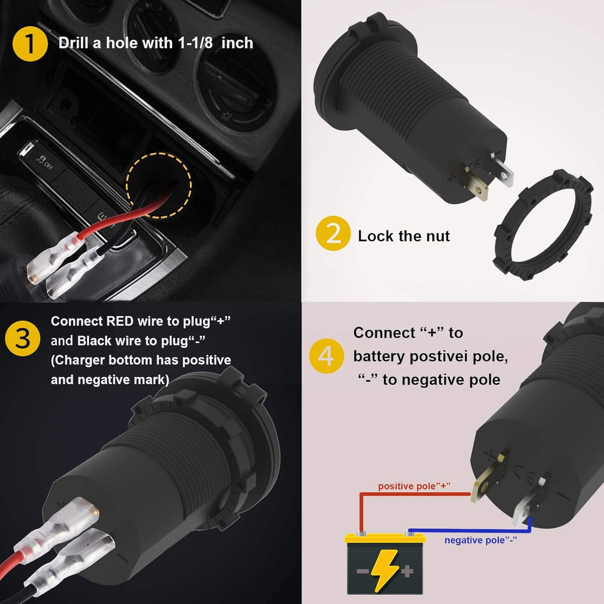 12V USB Outlet - 90W(Max) Dual Ports QC4.0 PD & Quick Charge3.0 Car Charger Socket with LED Indicator - Waterproof USB C Port for Car Boat Marine Motorcycle RV Truck ATV Golf Cart