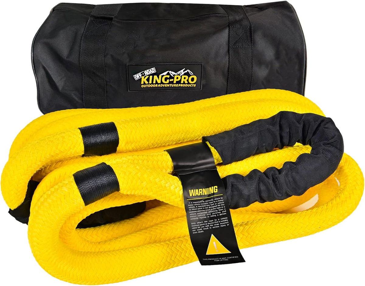 KING-PRO Kinetic Recovery Rope 1“x30' Towing Rope 44,000lbs Breaking Strength 100% Nylon Made Heavy Duty Offroad Snatch Strap 30% Elasticity for Full-Size Truck Large SUVs Offroad Vehicels