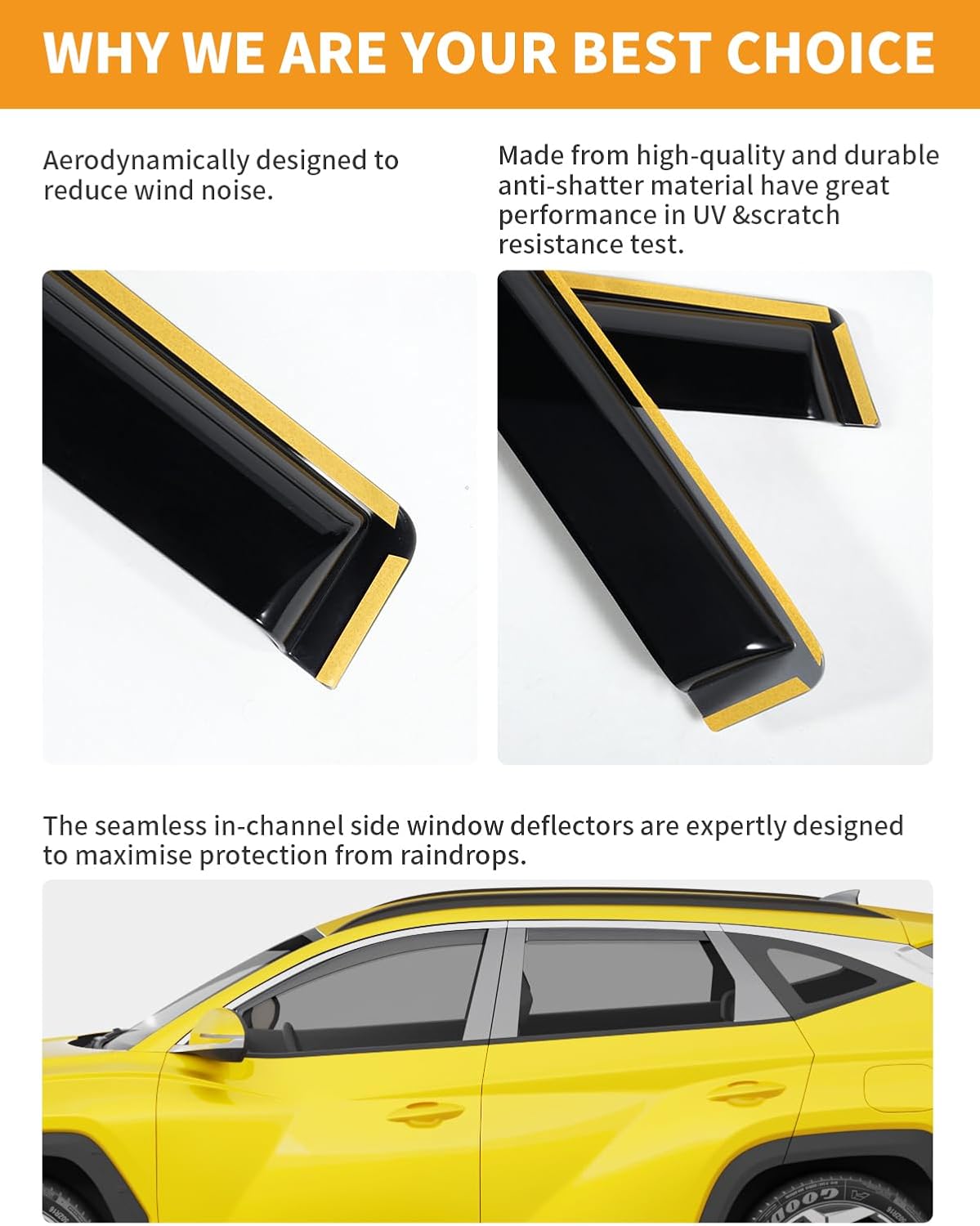 in-Channel Window Rain Guards Fit for Hyundai Tucson 2022 2023 2024 2025 Extra Durable Window Deflectors Vent Visors Shades Car Accessories Visors Rain Guards -4 pcs