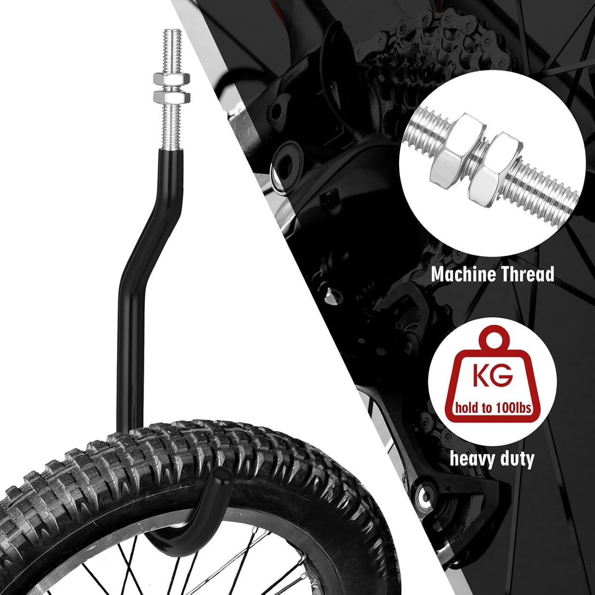 Shimeyao 8 Pcs Machine Thread Bicycle Storage Hook with Nut Heavy Duty Bike Hooks M10 x 1.5 Machine Threading Hook Rubber Coated Bicycle Hanger for Hanging Large Mountain Bike Tire (2.17 Inch,Black)
