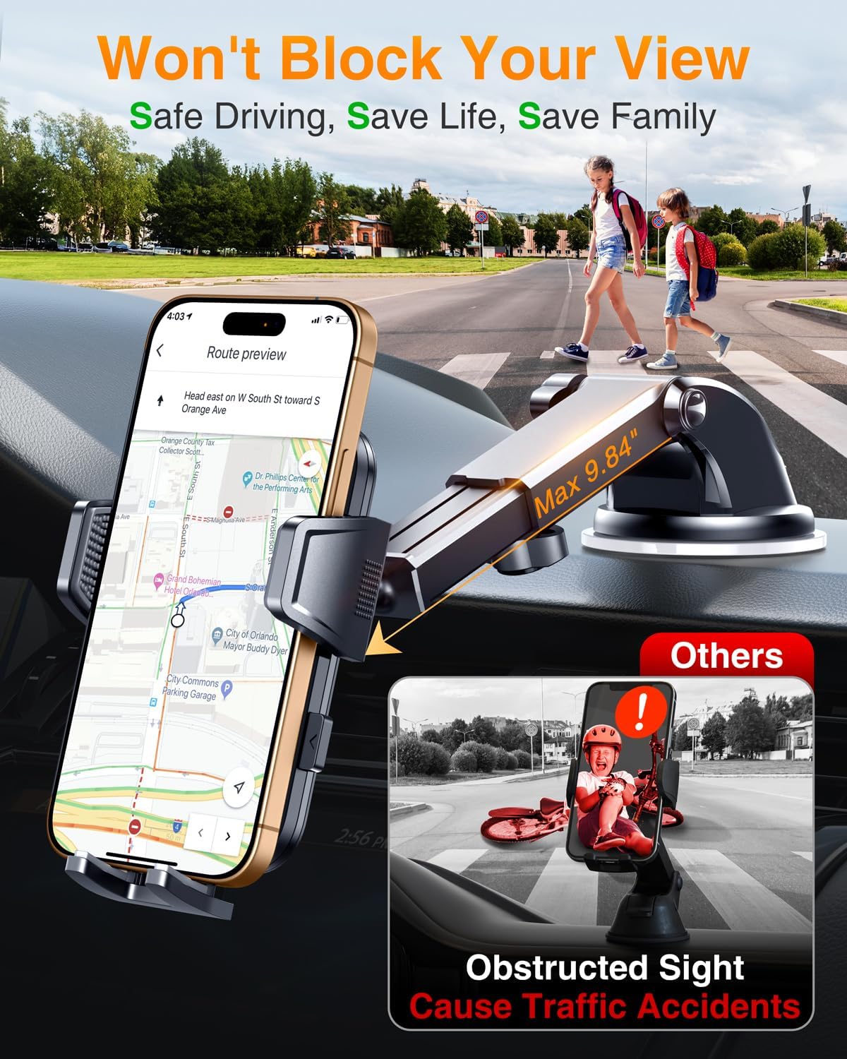 VANMASS 2025 True Upgraded Car Phone Holder, [85+ LBS Strongest Suction] Patent Safety Cell Phone Mount Windshield Dashboard Vent Truck Stand Cradle for iPhone 16 Pro Max 15 14 13 Android, Matt Blue