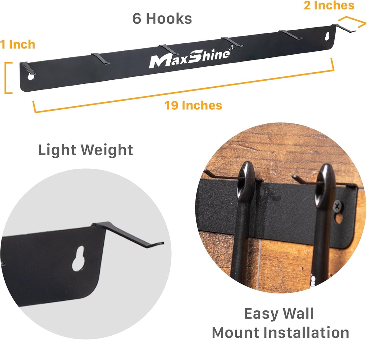 Maxshine Universal Detailing Brush Hanger - 6 Organizer Hooks, Lightweight Wall-Mounted Design for Auto Detailing Supplies, Ideal for Garage & Mobile Use, Easy to Install Car Care Organizer
