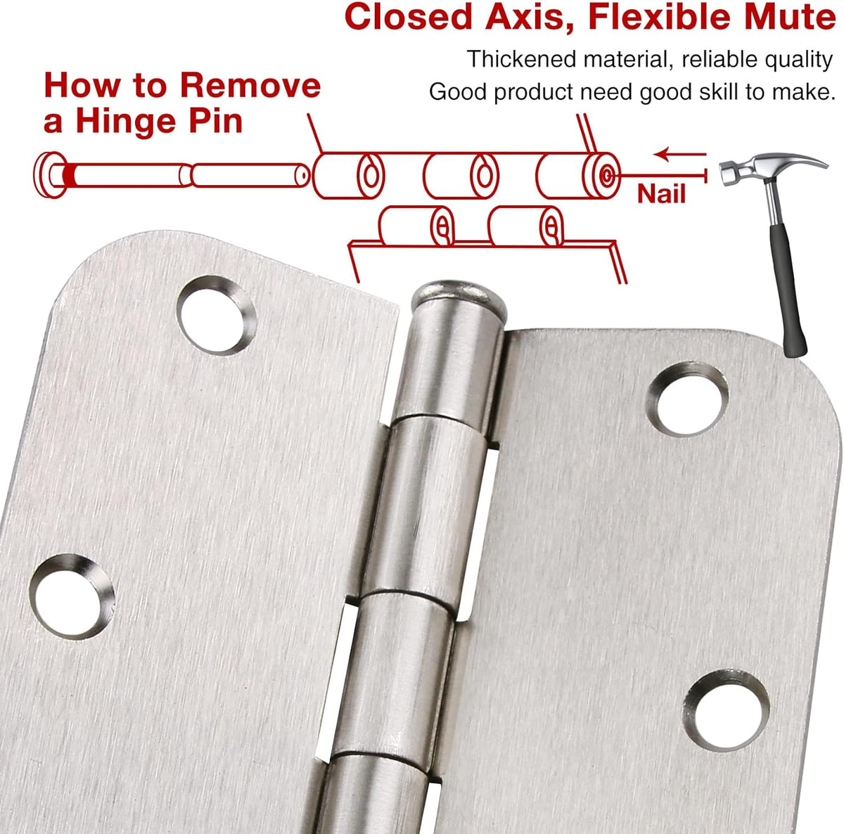 42 Pack Rounded Door Hinges Brushed Nickel 3.5 Inch Interior 5/8" 3-1/2" Flat Iron Hinge Hardware House Bifold Table Farmhouse Bedroom Office Living Room Decor 3 ½" Heavy Metal Accessories for Doors