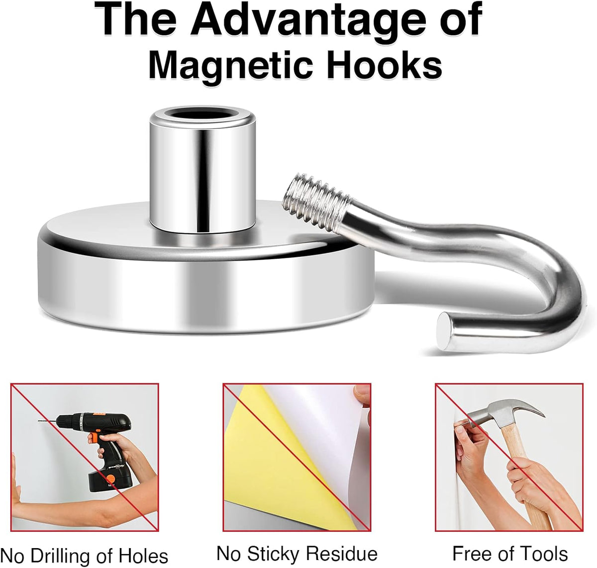 MIKEDE Magnetic Hooks, 40Lbs+ Heavy Duty Magnet Hooks for Cruise Cabins, Super Neodymium Hanging Hooks Strong Magnets with Hook for Fridge, Magnetic Hanger for Grill, Toolbox, Storage, Pack of 4
