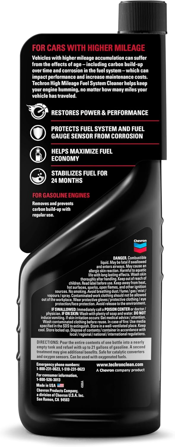 Chevron Techron High Mileage Fuel System Cleaner, 12 oz, Pack of 1