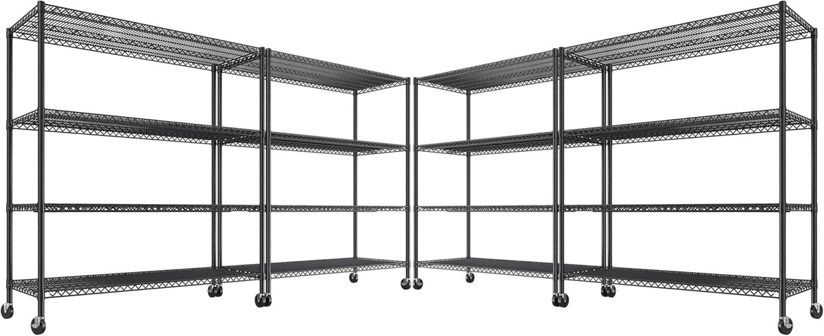 REIBII 55.5''W Heavy Duty Metal Shelves with Wheels - 4PCS Adjustable Garage Storage Rack, 75.6" H X 55.5''W X 24" D