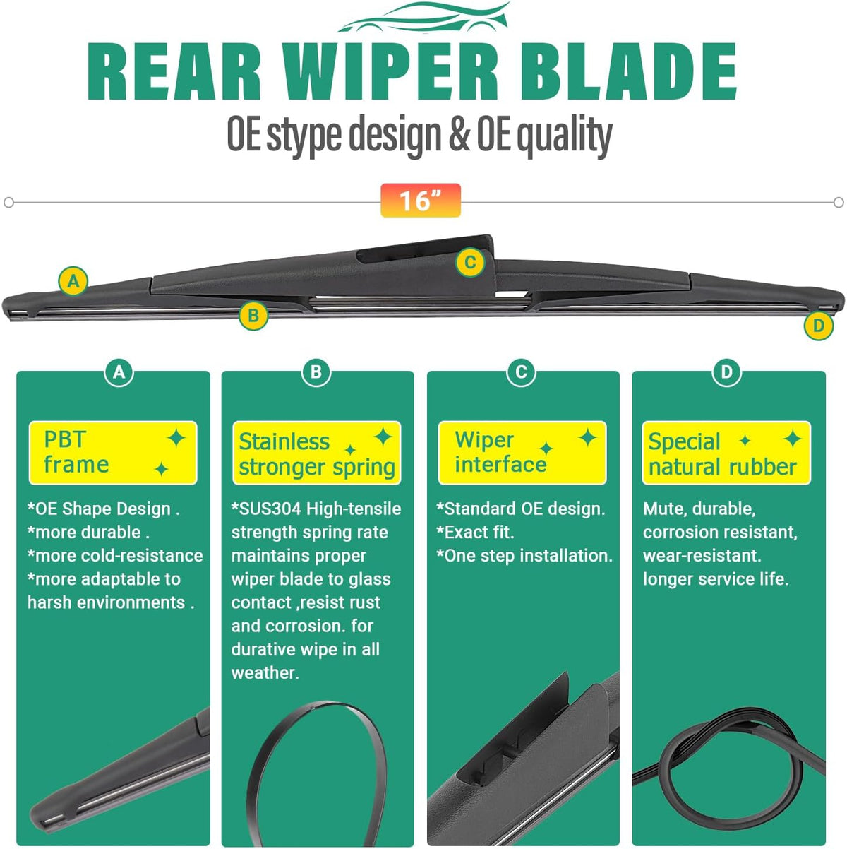 22" 22" 16" Windshield Wiper Blades Replacement for Lincoln Navigator 2009 2010 2011 2012 2013 2014 2015 2016 Premium All Weather Front Rear Wipers Set - OEM Quality (Pack of 3)