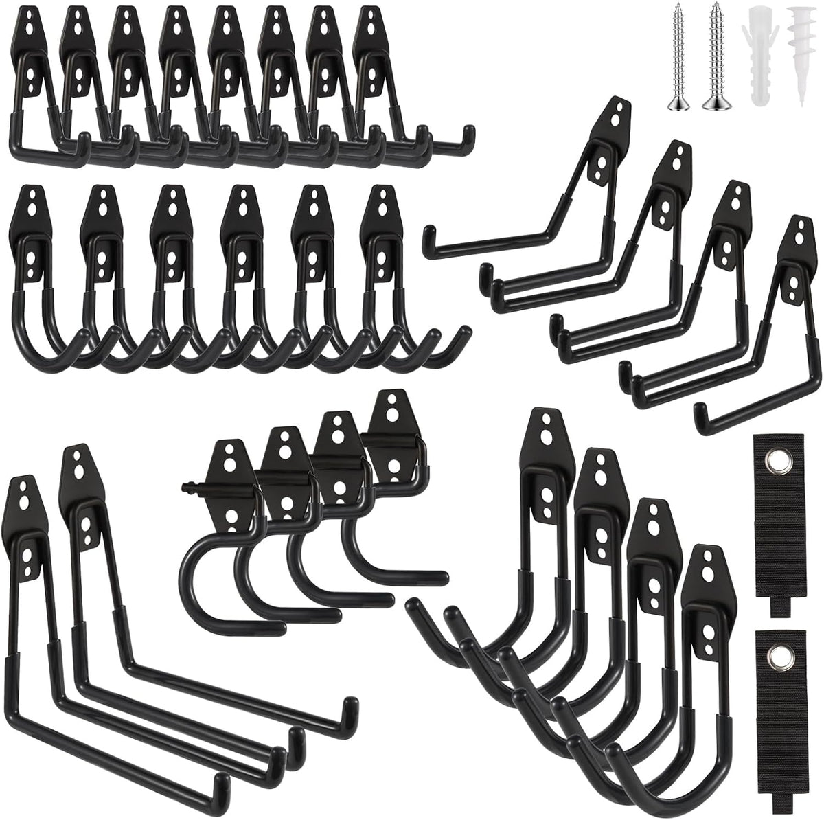 Garage Hook Heavy Duty Wall Storage Hangers, 30 Pack Garage Storage Hooks Steel Tool Black for Ladders, Ropes, Garden Tools