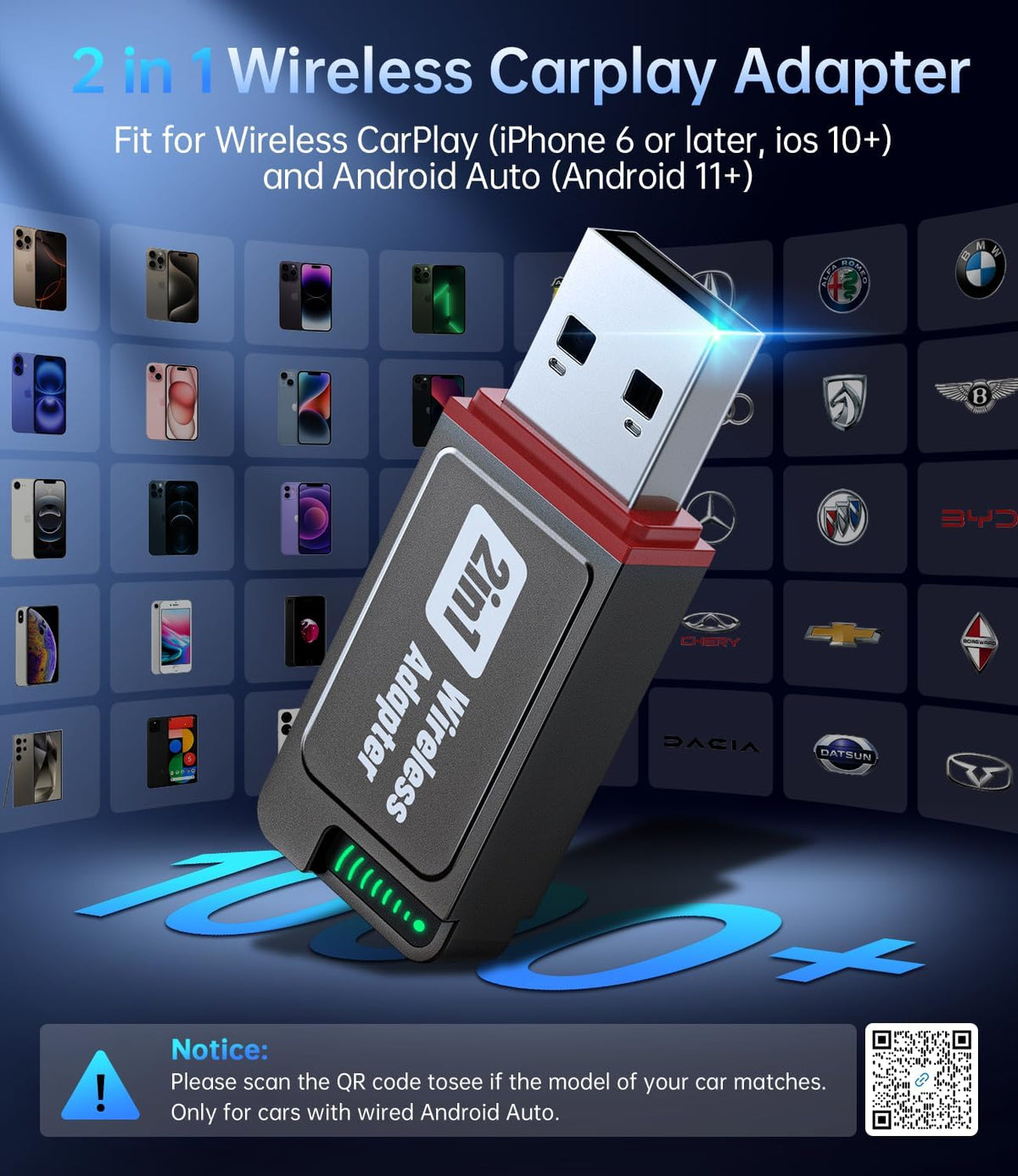 Wireless Carplay Adapter, 2025 Upgrade Mini USB Design for Car Play & Android Auto, Easy Use Fast Stable Connection for iPhone