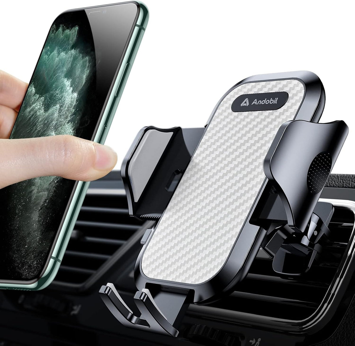 andobil Car Phone Mount - Military Sturdy, Firmly Grip & Never Slip, Ultra Stable, Easy Used, Compatible with iPhone 16 Pro Max, 16, 15, 14, 13, 12 Android Samsung S24 S23, Silver Car Vent Accessories