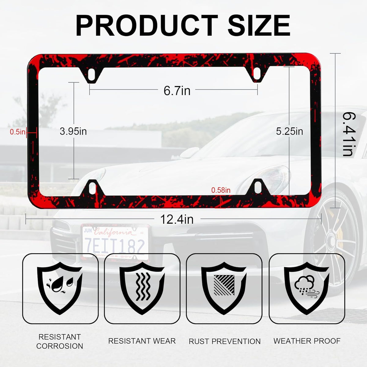 LivTee Black License Plate Frames, 4 Holes Stainless Steel License Plate Covers, 2PCS Car License Plate Holder, Automotive Exterior Accessories, Blood Splatter