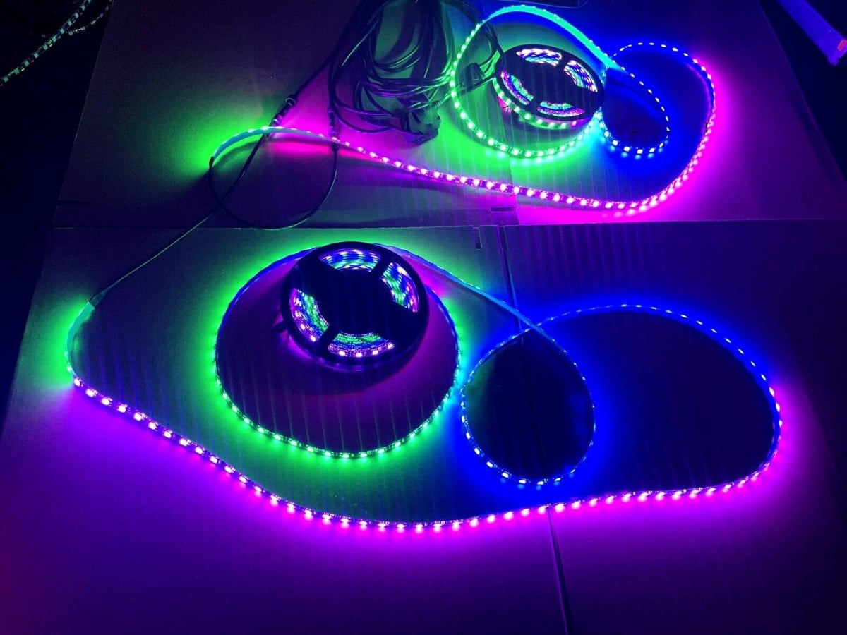 Black Out Full Tinted Smoked LEDs x4PCS 4FT 48" 1.2Meters RGB Dream Color Chasing IP65 Light Strips for Car Truck Slingshot Golf Cart Motorcycle Wheel Underbody Fender Grille DIY Bluetooth Remote
