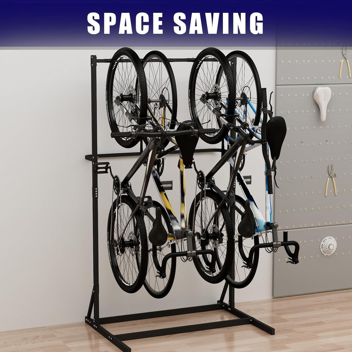 Freestanding Bike Storage Rack, Vertical Bike Holder Holds Up to 5 Bikes, Durable Solid Steel Bicycle Stand for Indoor Garage