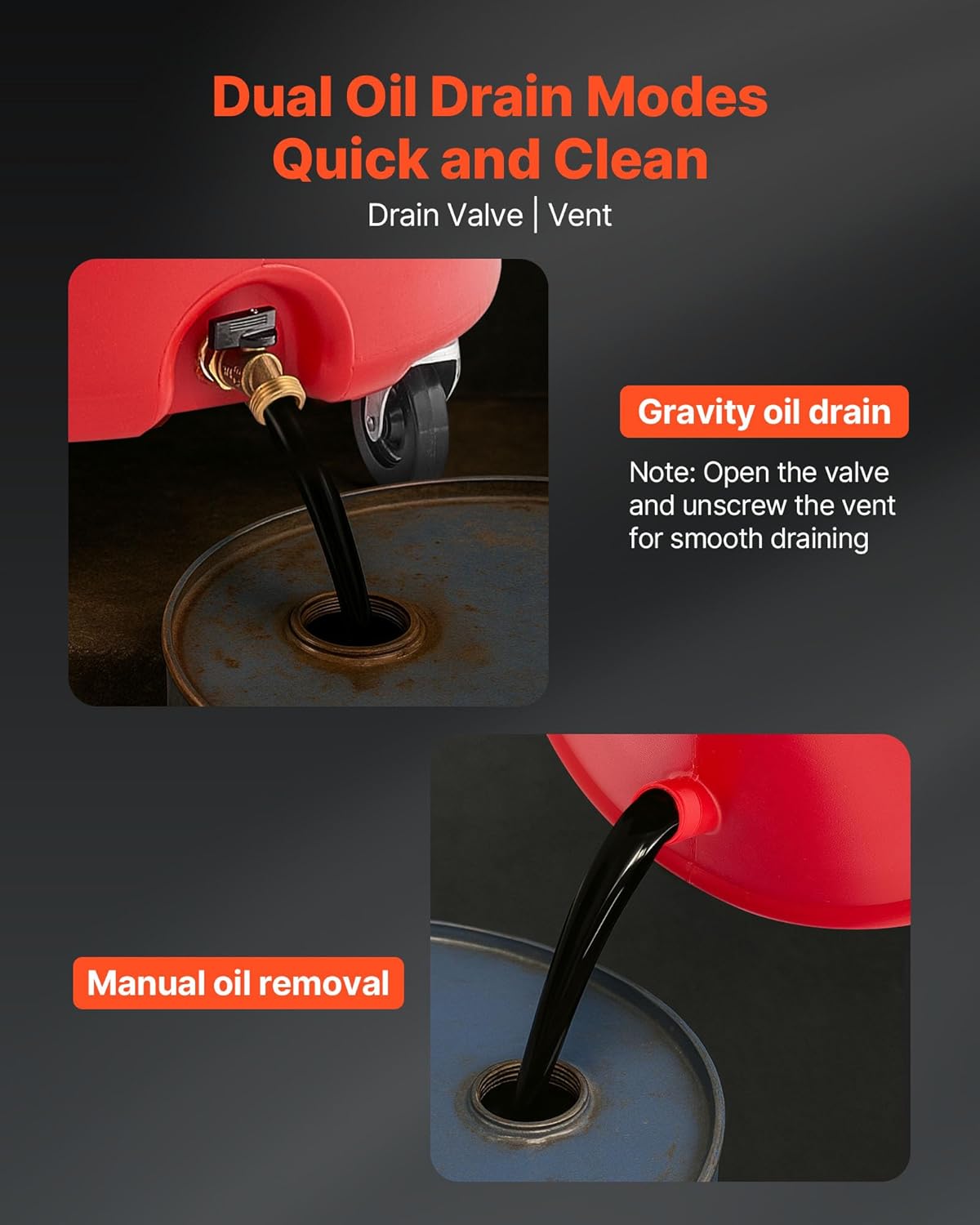VEVOR 18 Gallon Waste Oil Drain Tank, Industrial Fluid Drain Tank with Adjustable Funnel Height, Portable Oil Drainer with Wheels, Fluid Fuel Transfer Drainage for Auto Repair Shops, Garages, Red