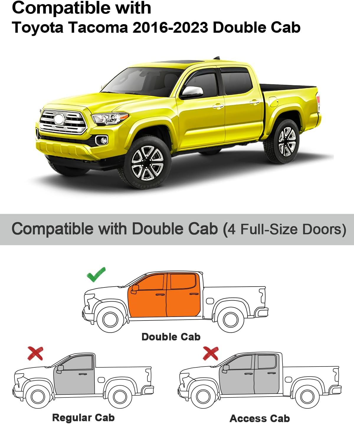 in-Channel Window Rain Guards Fit for Truck Toyota Tacoma 2016 2017 2018 2019 2020 2022 2023 Double Cab Extra Durable Window Deflectors Vent Visors Shades Exterior Car Accessories