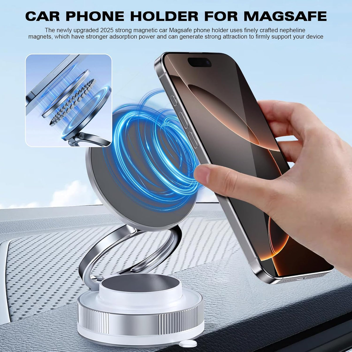 Vipbu Phone Mount, Vipbu Phone Holder, Car Phone Holder, 360° Adjustable Vacuum Magnetic Phones Holders, Foldable Car Mount, Universal Adjustable Stand for Phone Smartphones (Black)