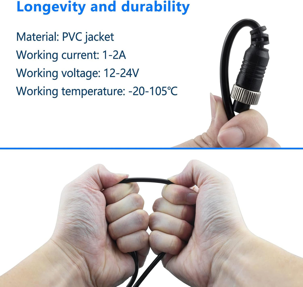 Car Video 4-Pin Aviation Extension Cable for CCTV Rearview Camera Truck Trailer Camper Bus Vehicle Backup Monitor System-65.6Ft/20M