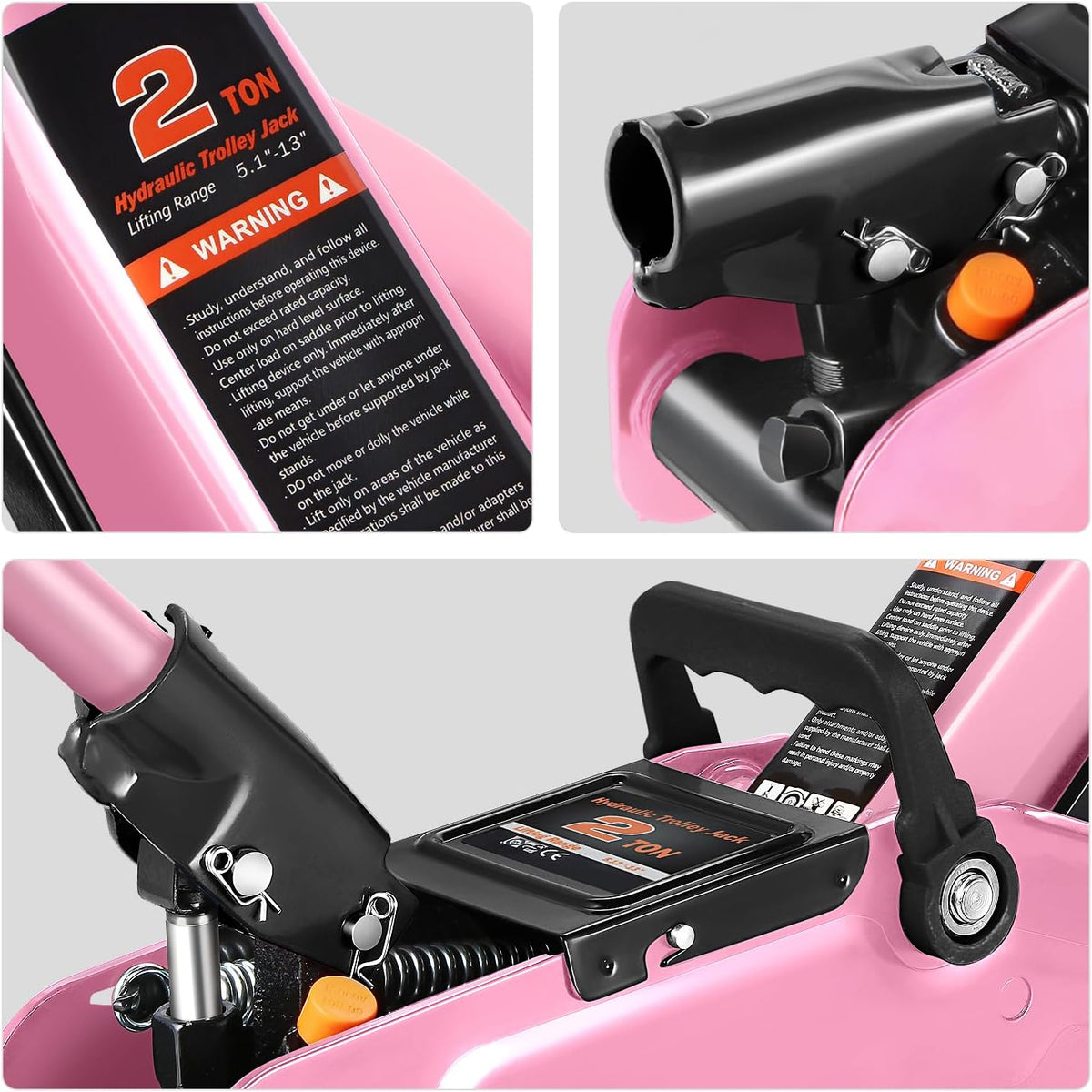 DNA MOTORING Low Profile Hydraulic Trolley Service/Floor Jack, 2 Ton (4000 lbs) Capacity, Lifting Range 5.1"-13", Pink, TOOLS-00474-PK