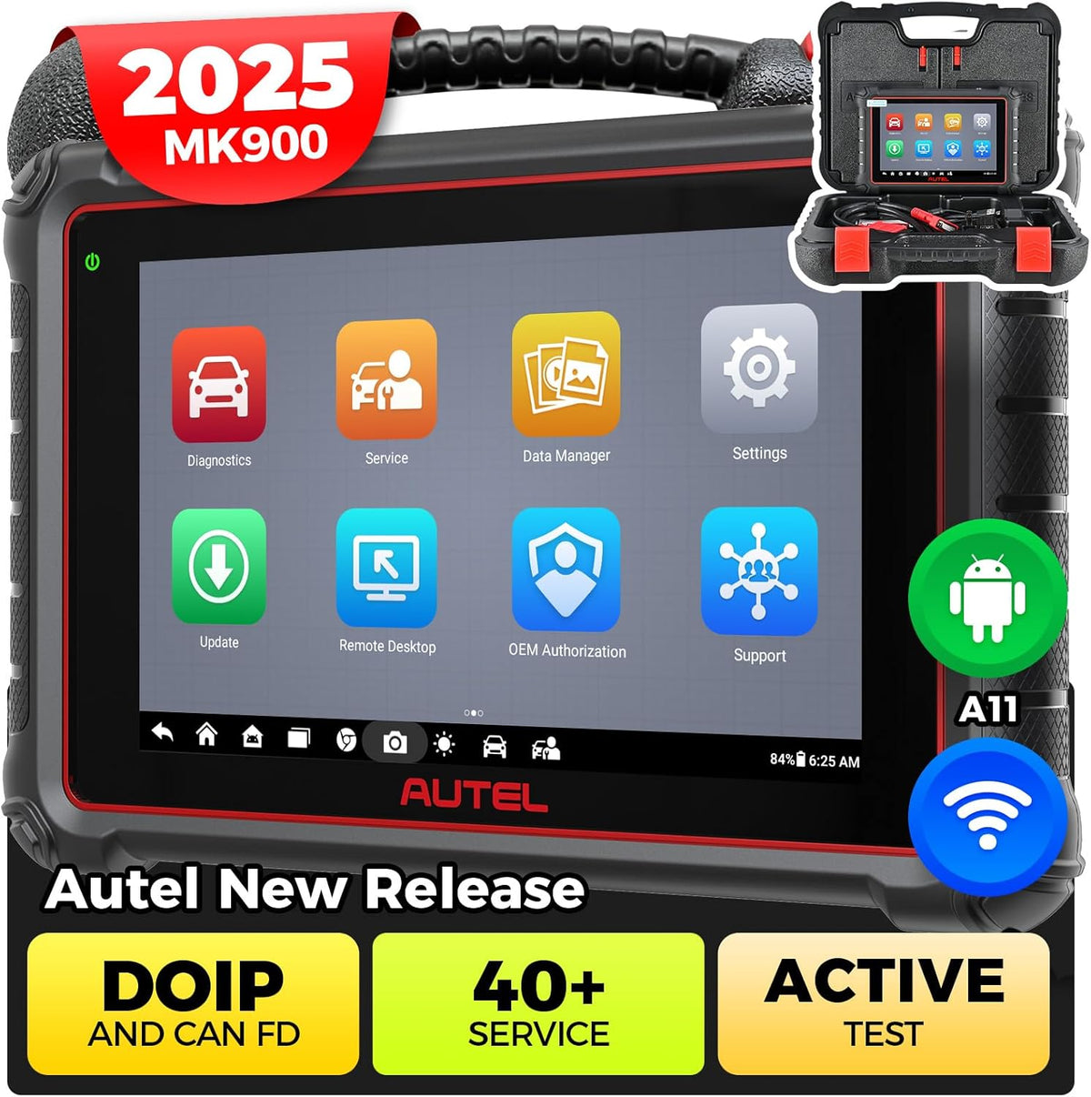 Autel Scanner MaxiCOM MK900: 2025 Same as MK900BT MK900-BT MX900 Bidirectional Diagnostic Tool, 8in Up of MK808S MK808BT Pro MX808S MK808Z, 3K+ Active Tests, 40+ Service, CAN-FD&DOIP, All System, FCA