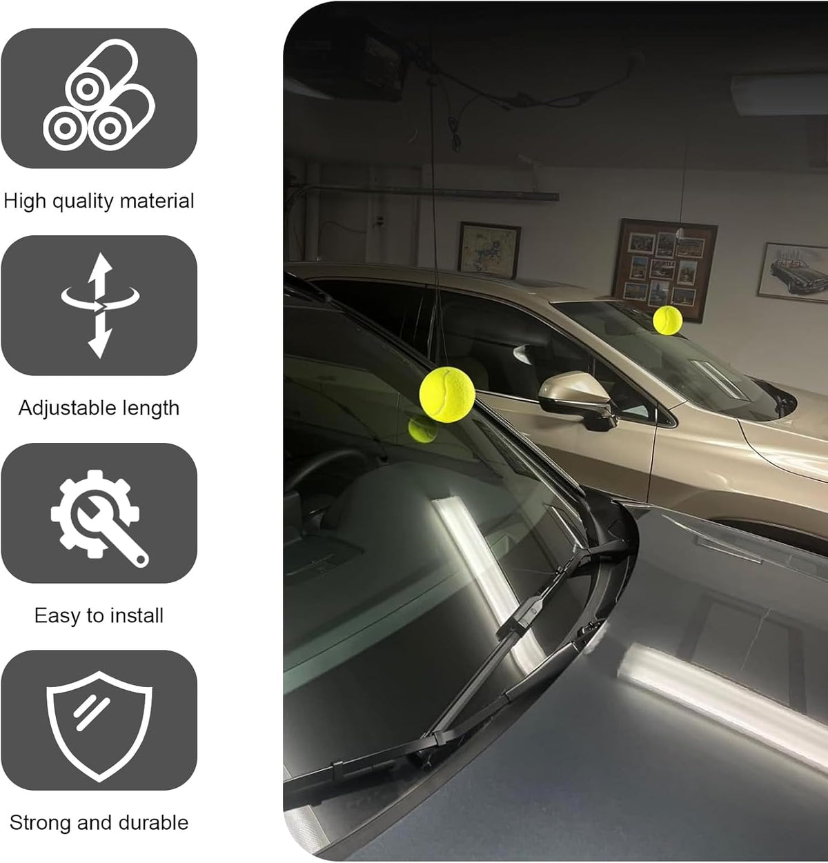 2PCS Garage Tennis Ball Parking Aid, Precise Car Stop Indicator with Non-Elastic String and Adjustment Buckle, Parking Stopper Assist for Garage Accessories