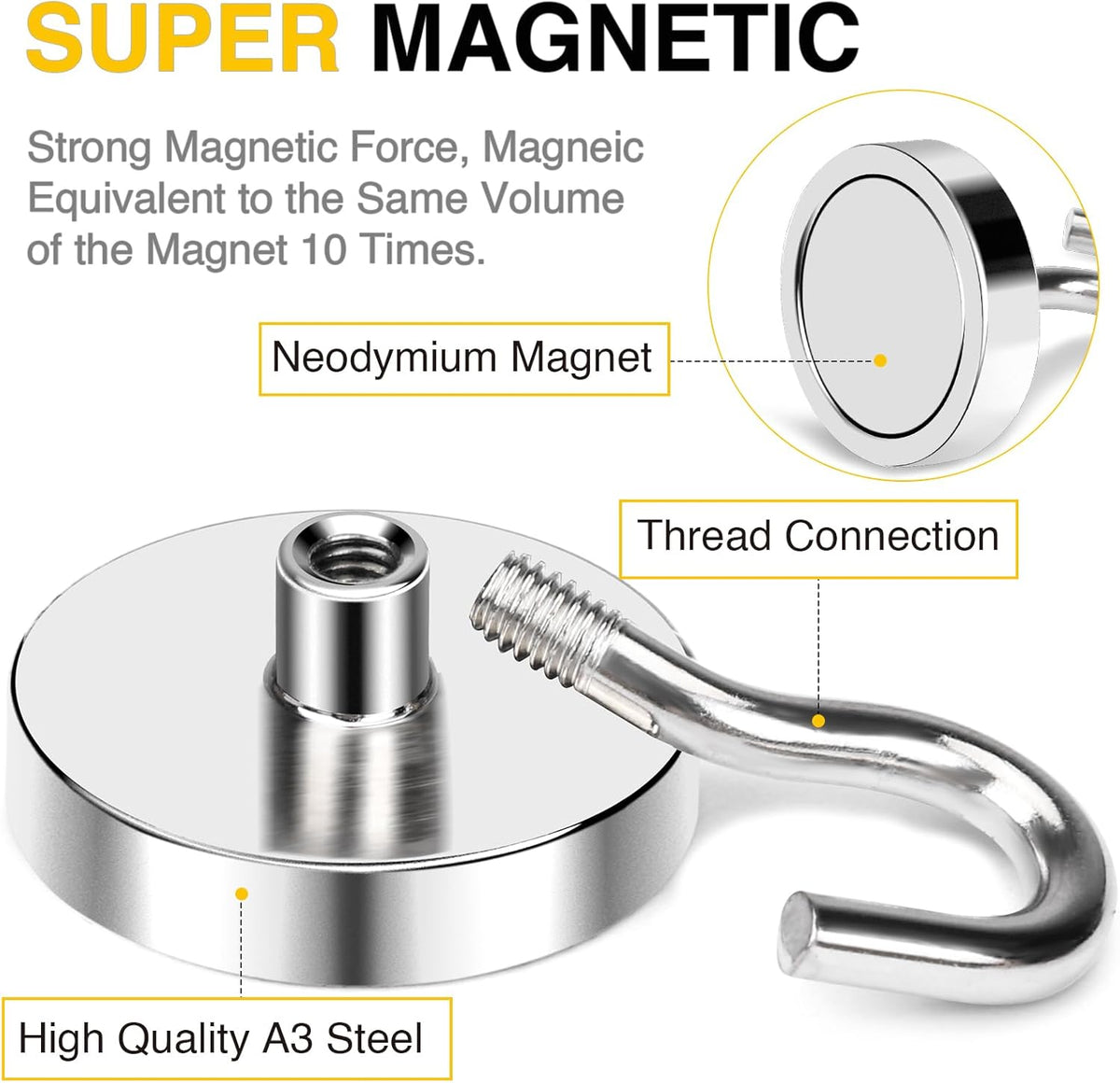 DIYMAG Magnetic Hooks, 150 LB Heavy Duty Strong Magnet with Hook, Rare Earth Neodymium Magnets for Hanging, Magnetics Hanger for Curtain, Home, Kitchen, Workplace, 10 Packs