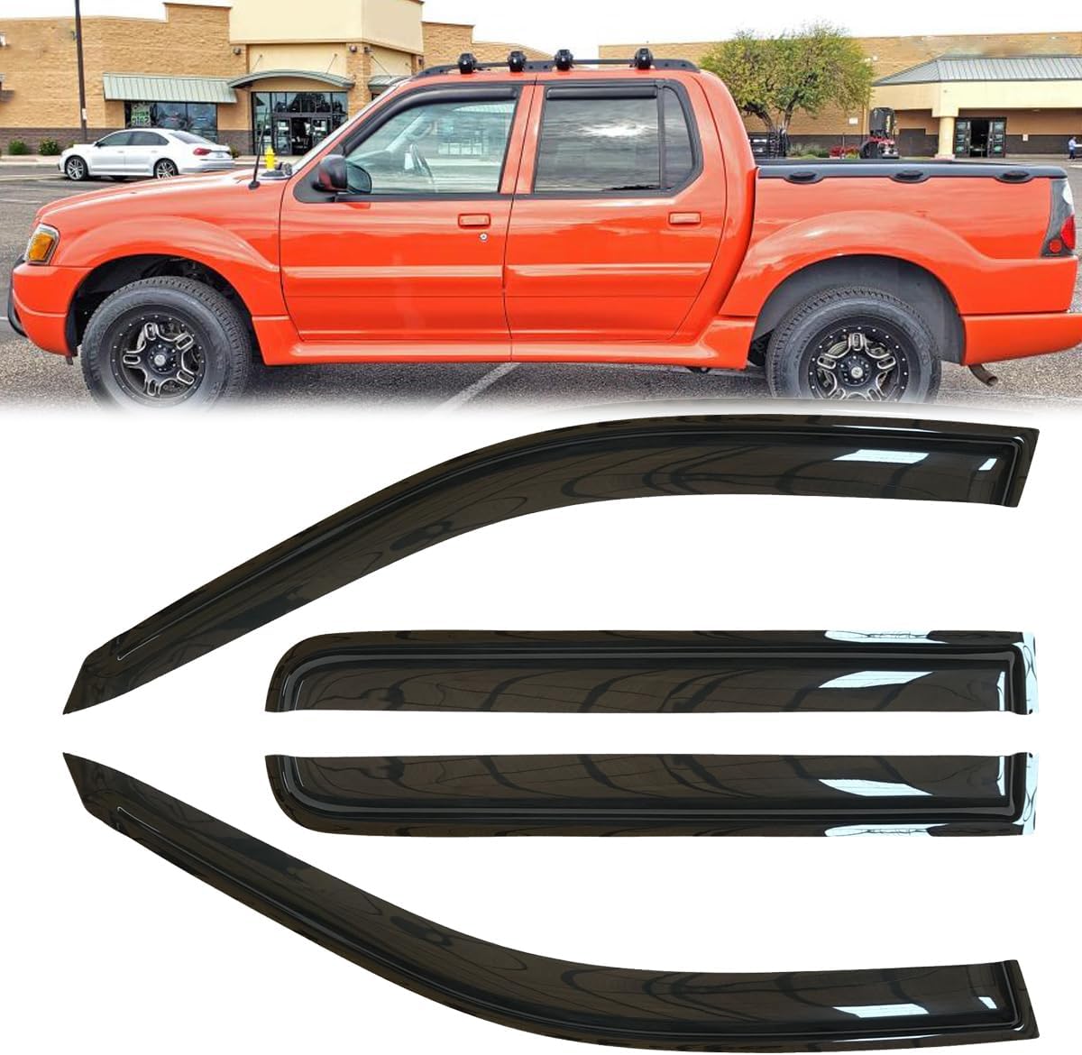 4pcs Original Shatterproof in-Channel Style Window Rain Guards Shield Side Wind Deflectors Dark Smoke Vent Window Visor for 2001-2005 Explorer Sport Trac 1997-2001 Mercury Mountaineer 4-Door 94074