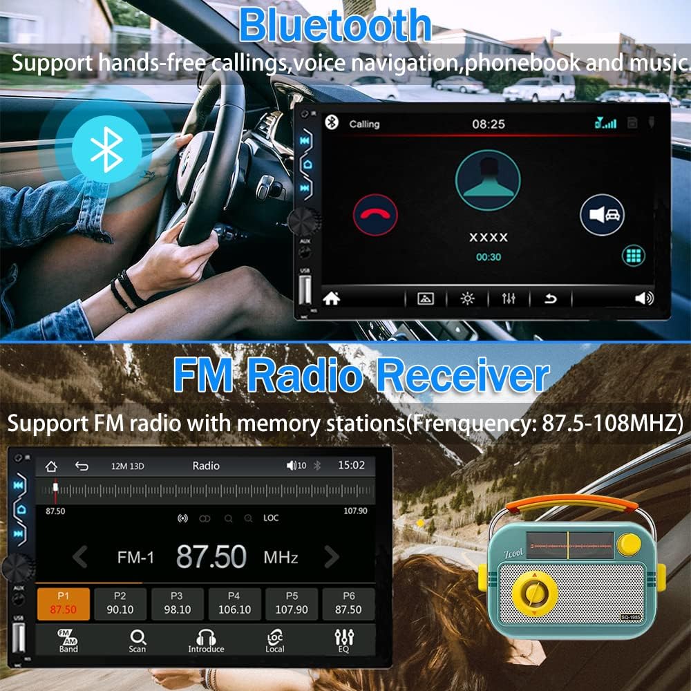 Leadfan Double Din Car Stereo with Dash Cam,7 Inch Full HD Touchscreen Car Audio Receiver Support Carplay and Android Auto,Car Stereo with Bluetooth,Mirror Link,Backup Camera,FM/USB/AUX/Subwoofer