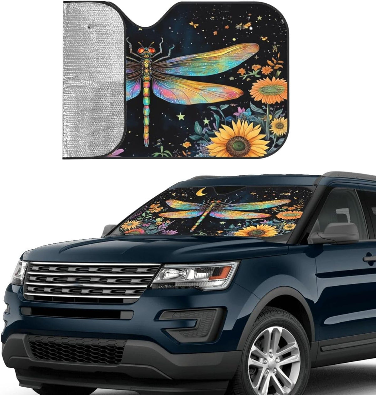 Floral Dragonfly Car Sun Shade Windshield Sunshade Foldable Front Window Shield Cover for Truck SUV