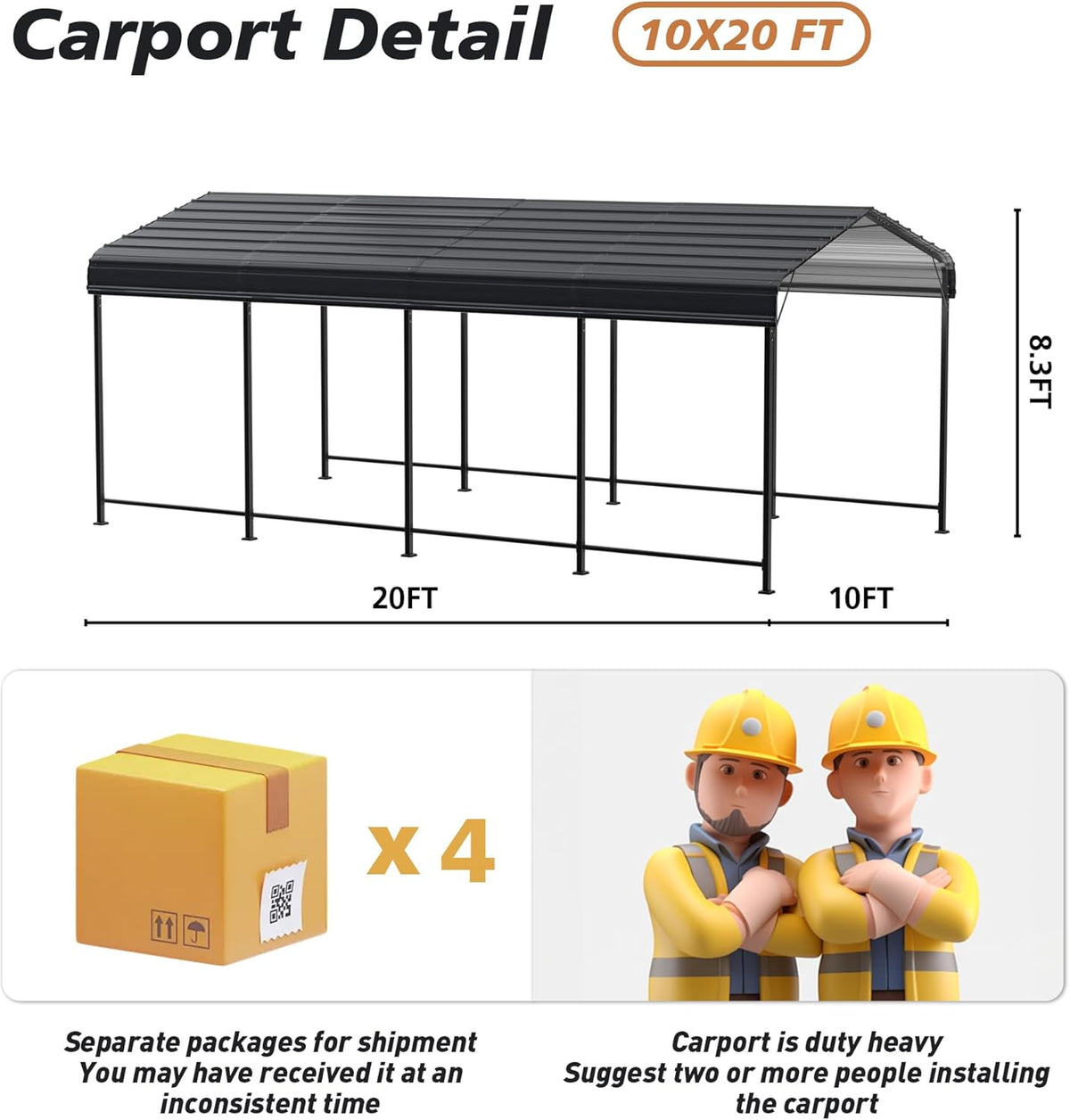 HOMPUS 10x20 FT Metal Carport, Enhanced Base Oversized Garage Carports, Heavy Duty Canopy with Galvanized Steel Roof, Outdoor Shelter Shade for Car, Boats and Tractors