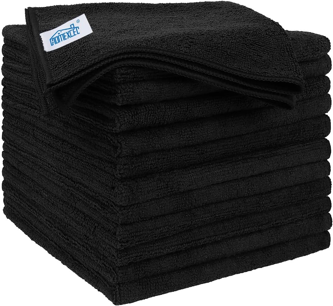 HOMEXCEL Microfiber Cleaning Cloths 12 Pack, Premium 16 x 16 inch Microfiber Towel for Cars, Ultra Absorbent Car Washing Cloth, Lint Free Streak Free Wash Cloths for Car, Kitchen, and Window, Black