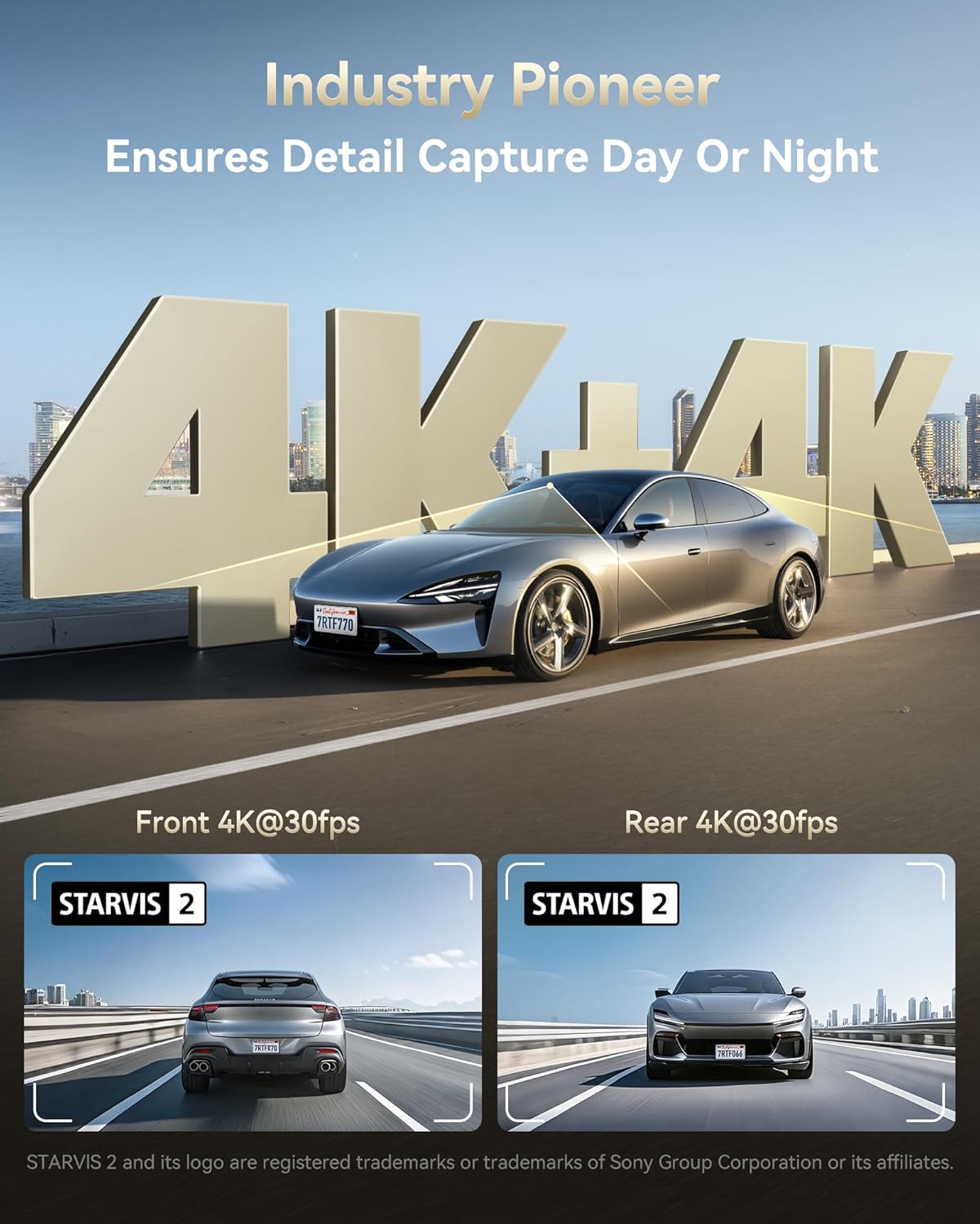 REDTIGER F77 4K+4K Dash Cam Front and Rear, Dual STARVIS 2 IMX678 HDR, Built-in 128GB eMMC, Voice Control Dash Camera for Cars with 5.8GHz WiFi, 4'' Touch Screen, GPS, Night Vision, 24H Parking Mode