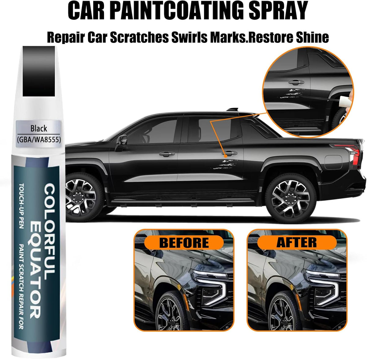 Black(GBA/WA8555) Touch Up Paint Compatible with Chevrolet, Car Paint Pen Scratch Repair Two-In-One Touch Up Paint, Premium Car Scratch Remover for Deep Scratches