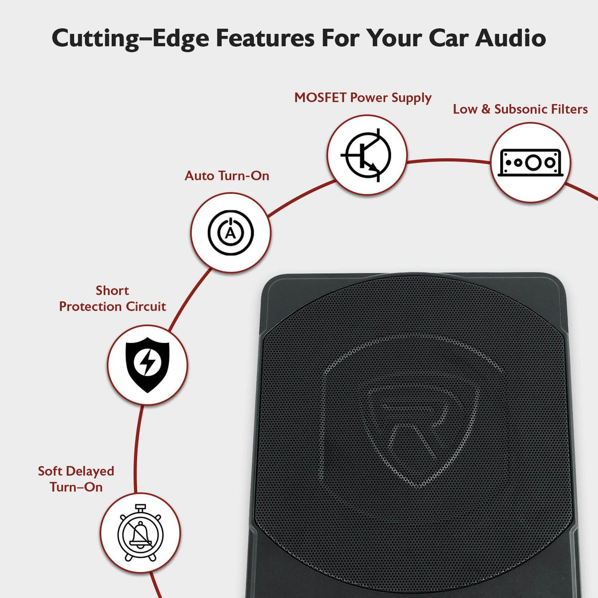 Rockville SS10P 800W Slim Under-Seat Active Car/Truck Subwoofer, Built-in Amp, Wired Remote Bass Knob, Cast Aluminum, for Car Audio Upgrades