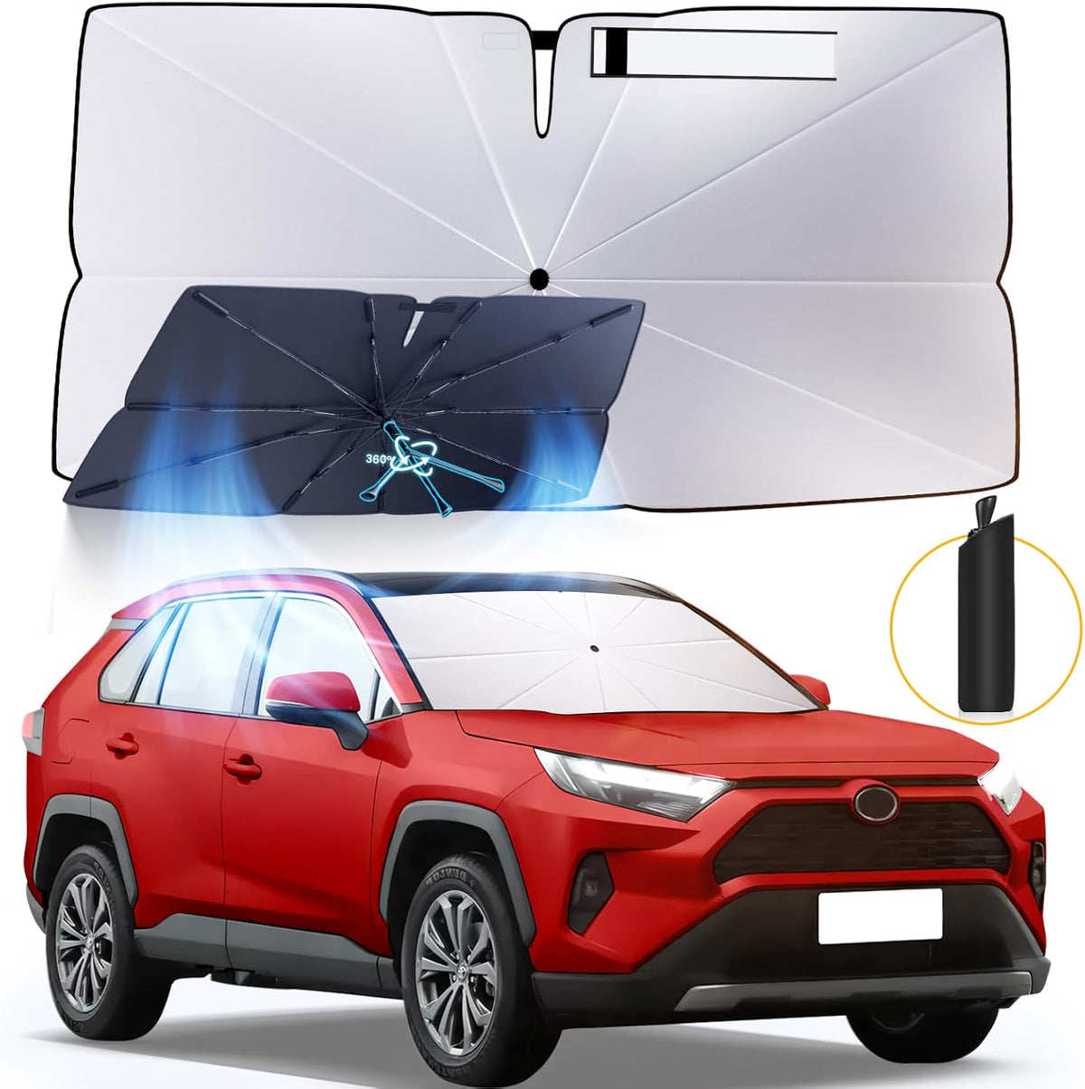 Windshield Sun Shade Umbrella: Fit for Toyota RAV4-2019-2024 2025 - Front Car Window Shades - Foldable RAV4 Hybrid Prime LE XLE XLE Sunshades Block UV Keep Cool