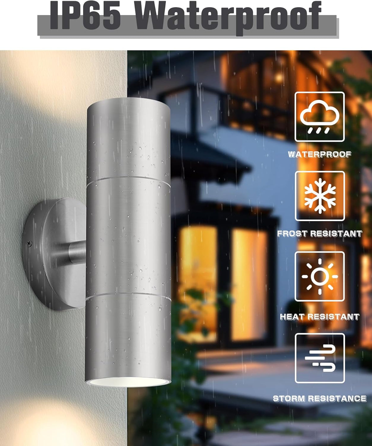 Ken & Ricky 2 Pack Stainless Steel Outdoor Wall Lights, Up Down Exterior Lighting Fixtures, Cylinder Outdoor Sconce Lights, Brushed Nickel Patio Wall Light Fixture, KR3305-SS-2PK